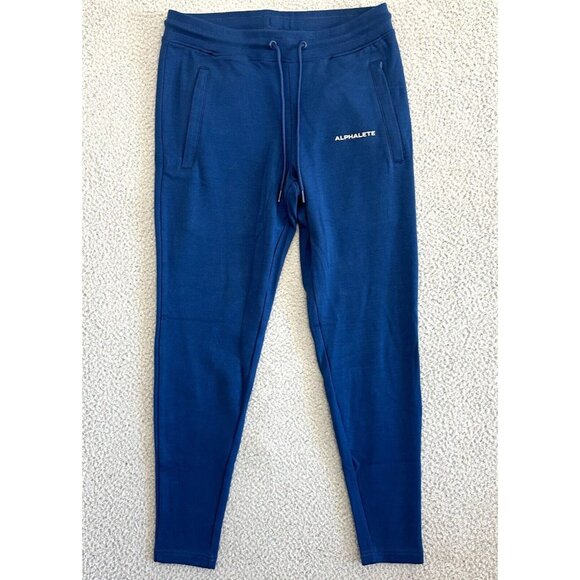 Alphalete Essential Core Joggers High Waist Blue Stretch Tapered Zip Pockets - Picture 1 of 13
